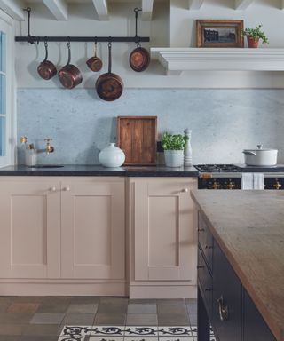 Country kitchen painted in Farrow & Ball's setting plaster