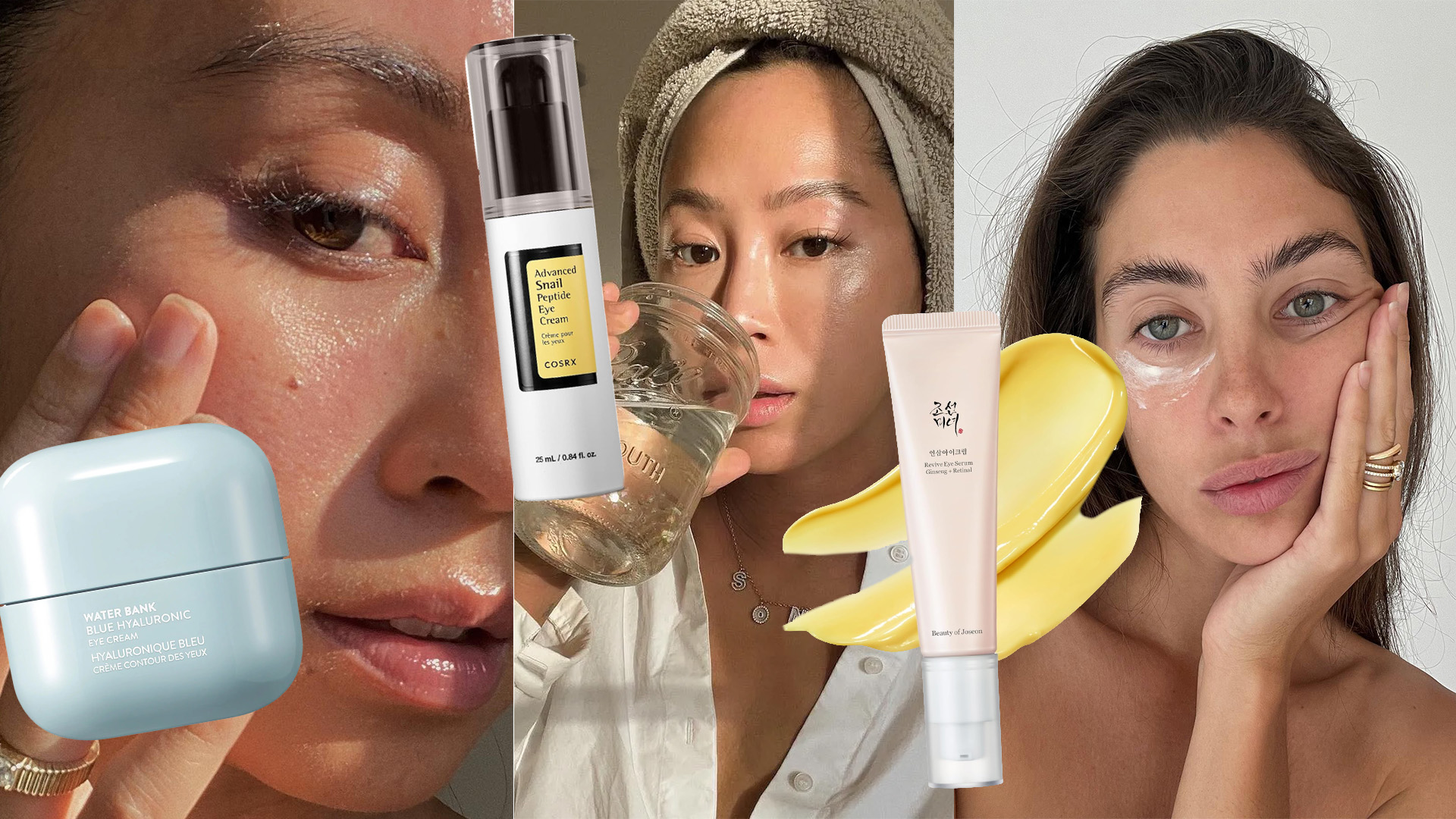 Collage of women with Korean eye creams