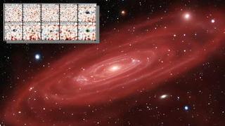 An illustration of a highly redshifted galaxy as it may appear if the JWST could zoom inon it. (Inset)