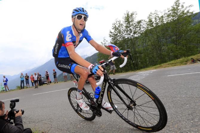 Ryder Hesjedal (Garmin-Sharp) on the attack during stage 19