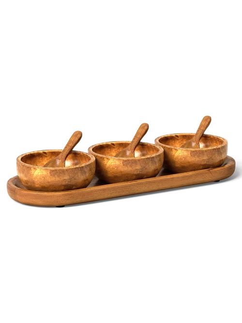 Wooden Serving Mini Bowl Set With Tray 