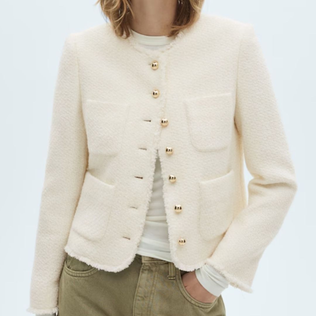Mango Ecru Collarless Jacket