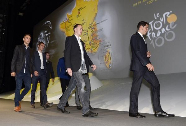 Alberto Contador heads onto the stage.