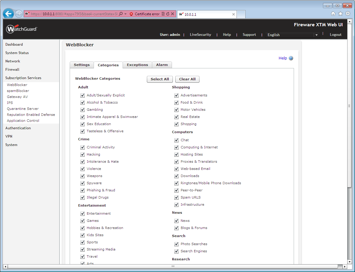 WatchGuard XTM 535 - Websense