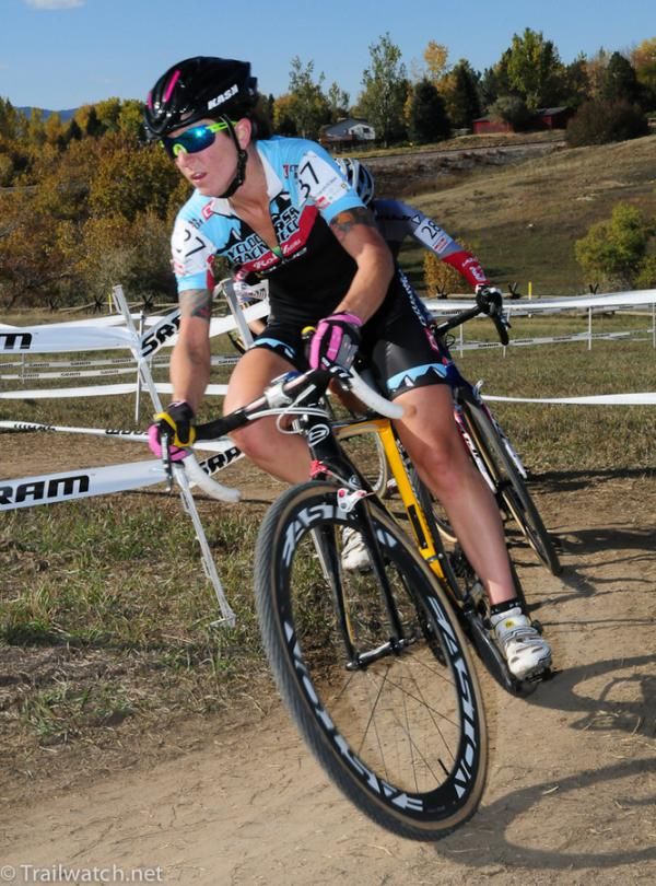 Jessica Cutler (Cyclocrossracing.com) on the uphill twisty turns