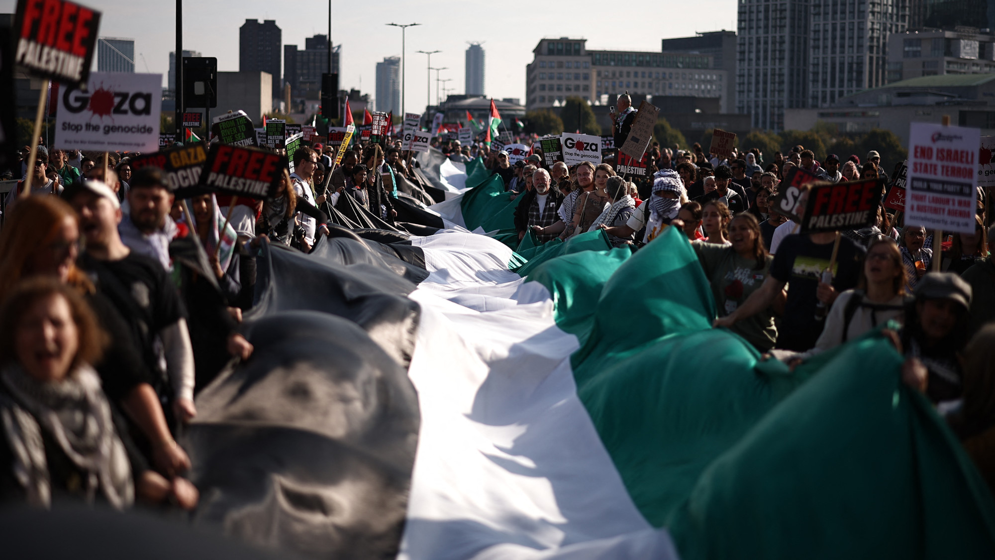 A large Palestinian flag