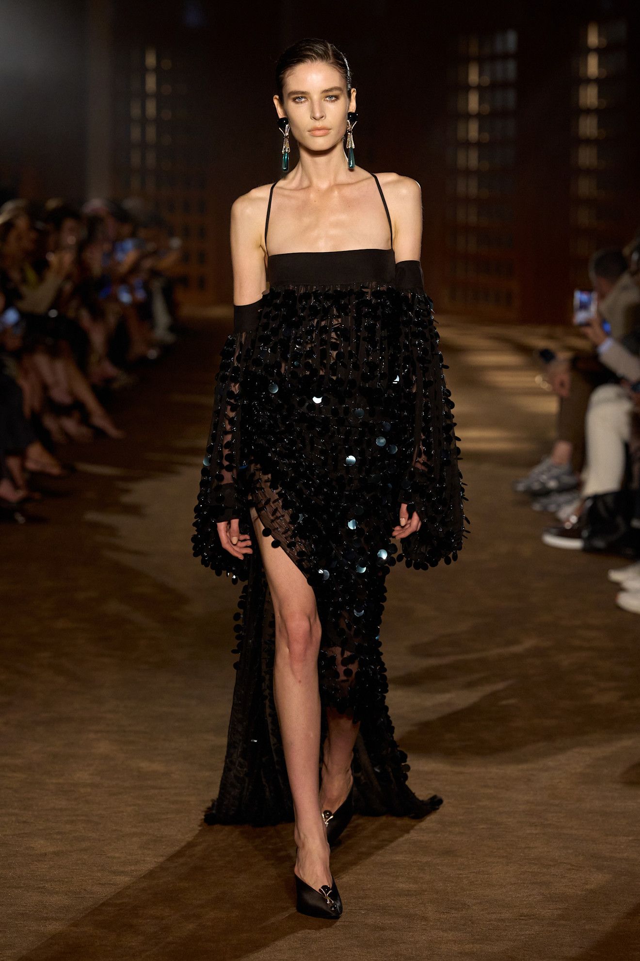 Dua Lipa's sequin black dress on the Ferragamo Spring 2027 runway