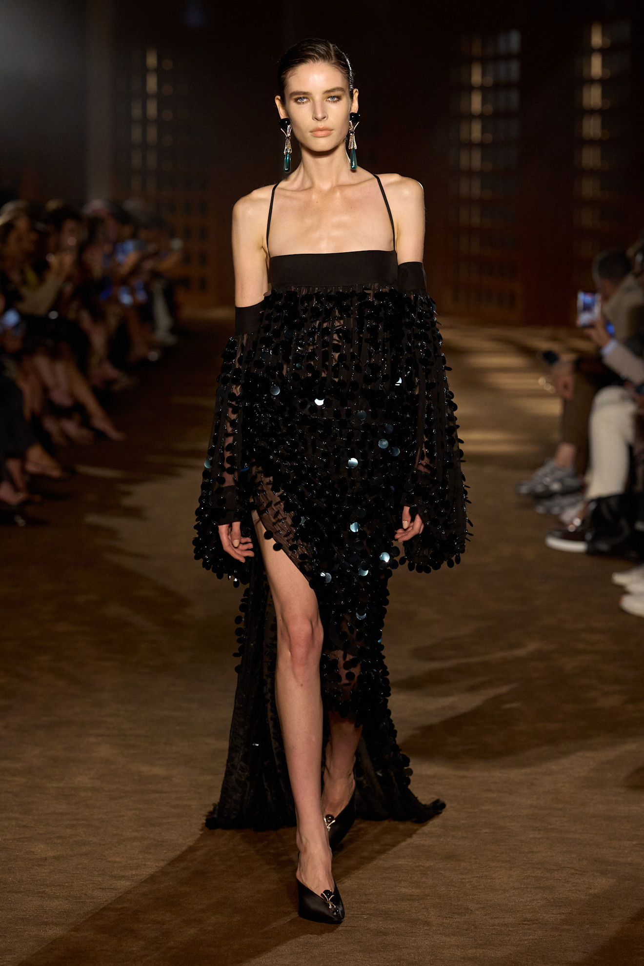Dua Lipa's sequin black dress on the Ferragamo Spring 2027 runway