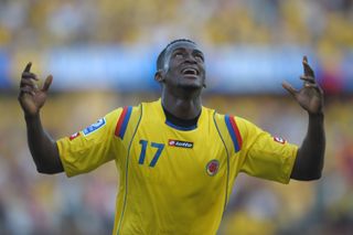Jackson Martinez celebrates a goal for Colombia against Chile in October 2009.