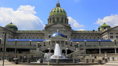 Pennsylvania Capitol Building with blue sky in the background