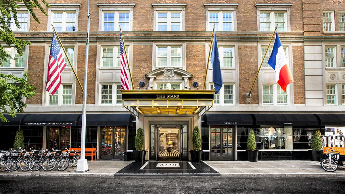 A daytime view of the atrium entrance to The Mark Hotel, NYC