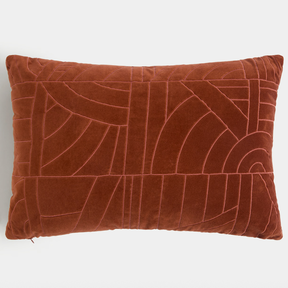 burnt orange embossed velvet cushion
