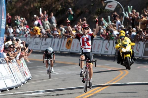 Levi Leipheimer (Radioshack) crosses the line after his vicious attack.