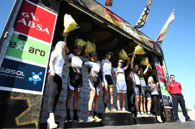The stage six podium