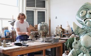 Grayson Perry at work in his studio