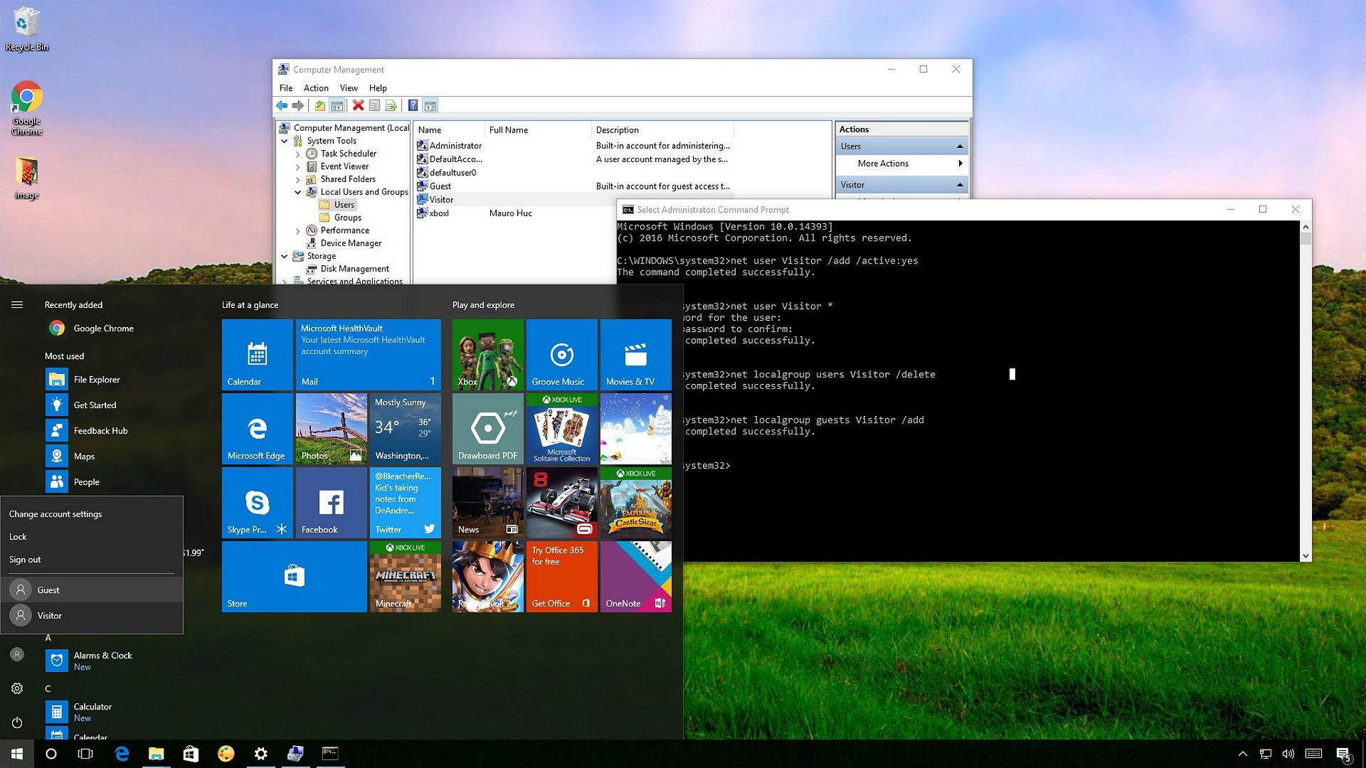 how to create guest mode in windows 10