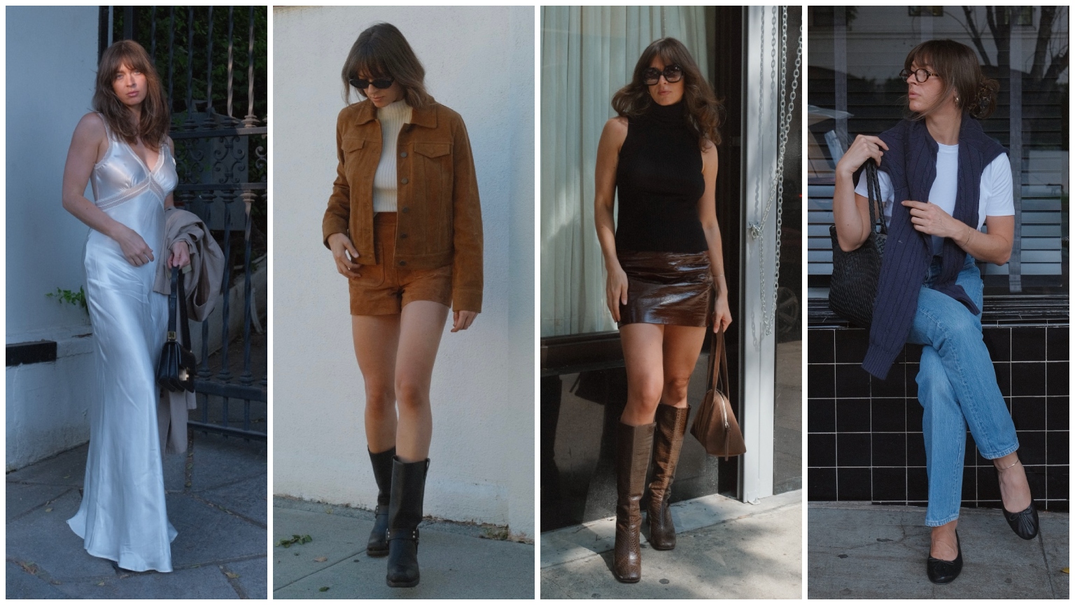 split image of Kathryn Zahorak wearing fall clothes 