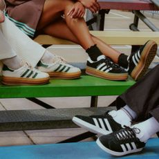 adidas gazelle originals worn by three teenagers on colorful bleachers