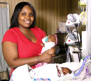 Amber Eady, a mother of premature twins, says both of her babies respond almost immediately to the soothing power of pacifiers, including one especially for preemies that was developed by researcher and nurse Harriet Miller of Winnie Palmer Hospital for Women & Babies.