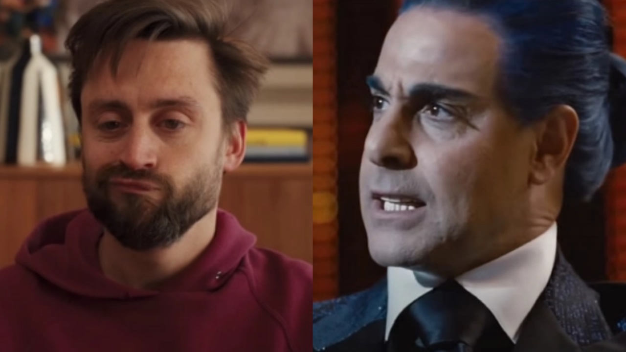 Kieran Culkin in A Real Pain and Stanley Tucci as Caesar Flickerman in Hunger Games