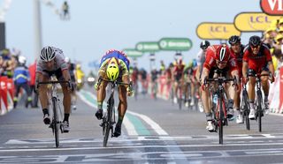 Andre Greipel and Peter Sagan and Fabian Cancellara on stage two of the 2015 Tour de France (Watson)