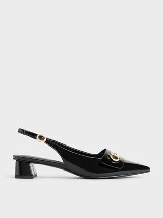 Metallic-Accent Pointed-Toe Slingback Pumps