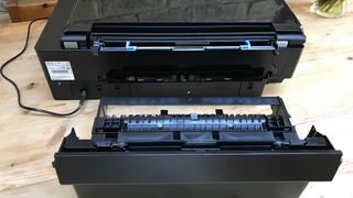 Rear of printer with flaps