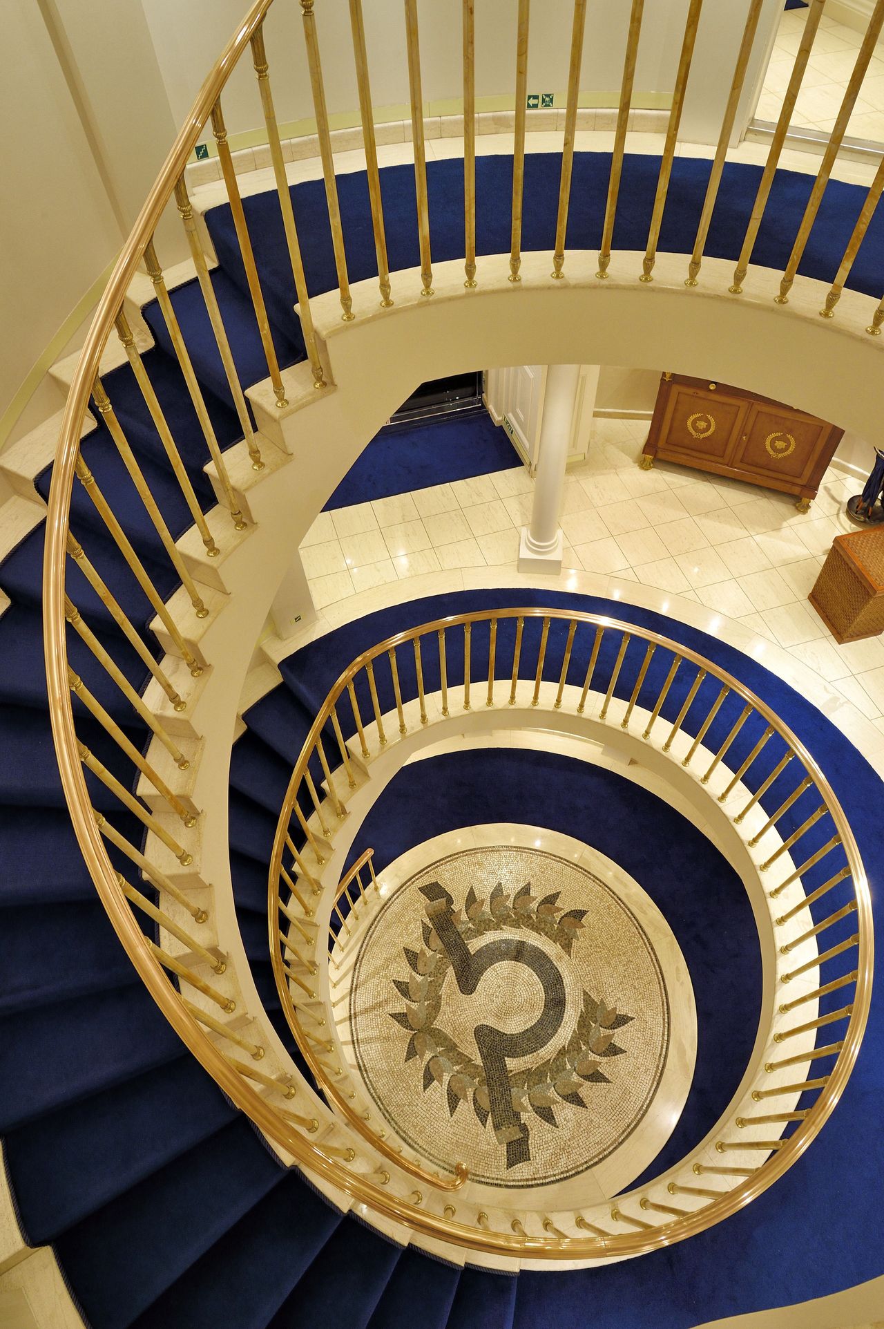 Aerial view of the spiral staircase at the heart of the ship