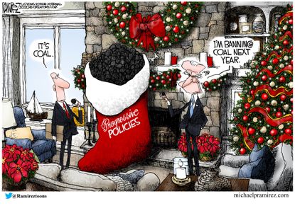 Political Cartoon U.S. Biden progressive policies coal