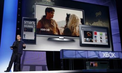 An Xbox executive presents Microsoft's SmartGlass, an app that lets you transfer that Game of Thrones episode you're watching on your tablet to your TV with just one tap.
