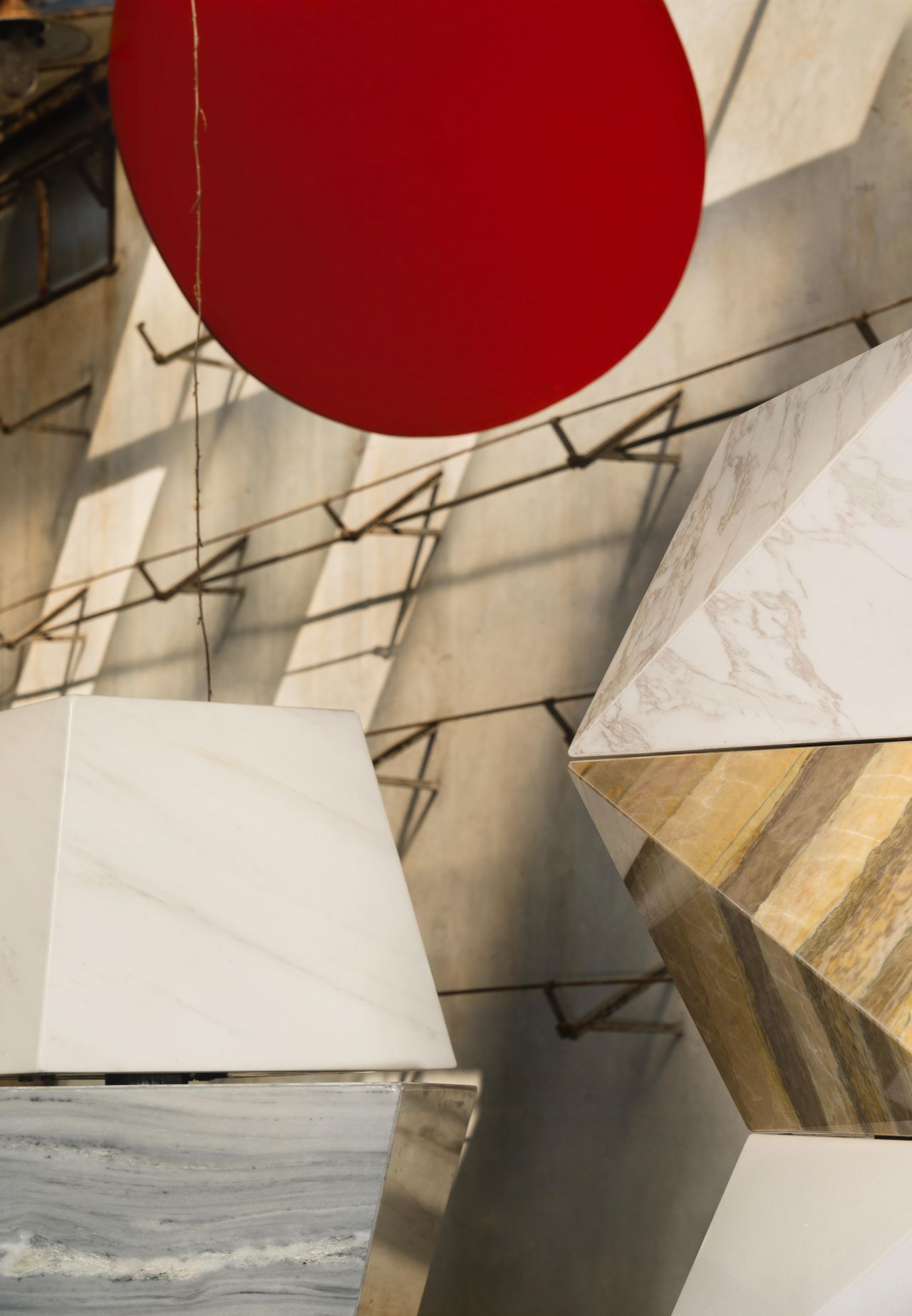 Sculptural Marble objects in abandoned glasshouse