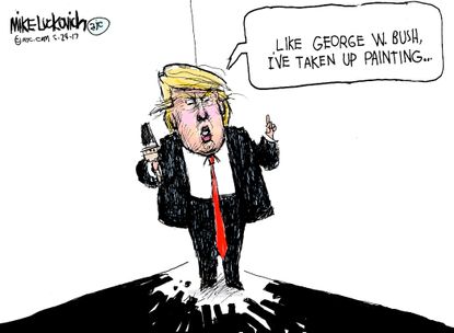 Political cartoon U.S. Trump cornered George W. Bush