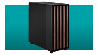 An image of a Fractal Design North XL PC case against a teal background with a white border.