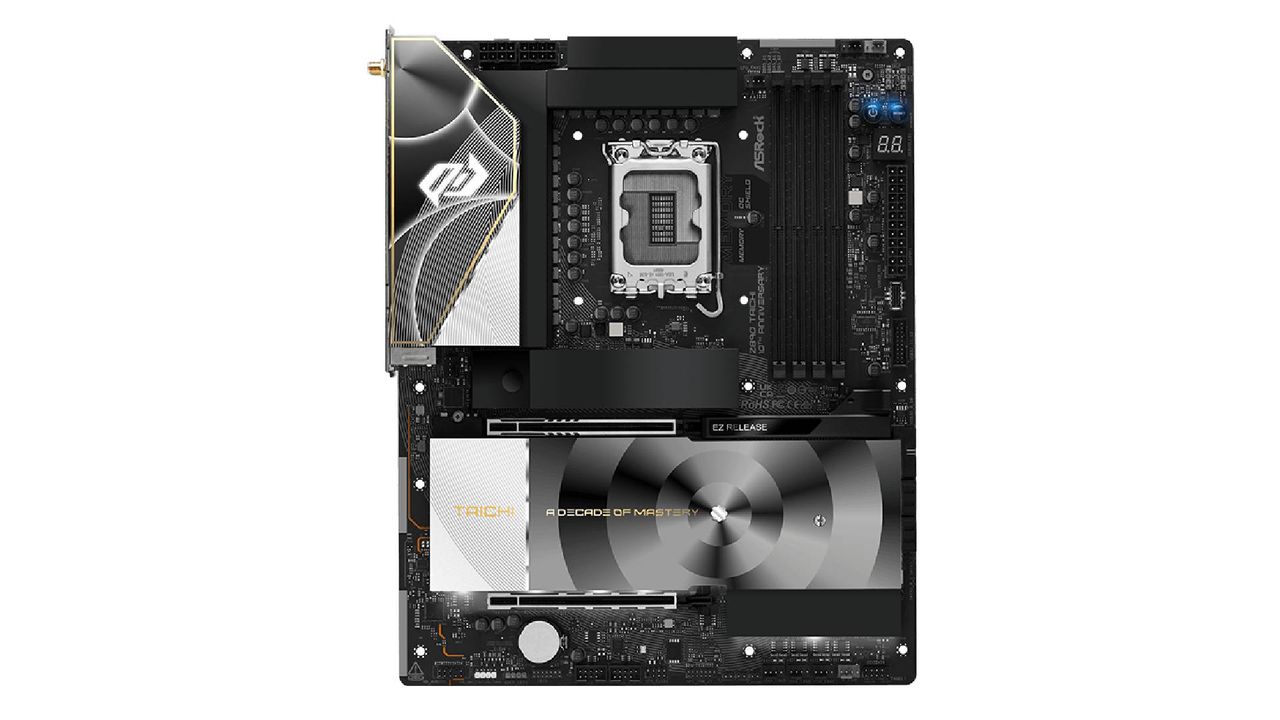 ASRock Taichi 10th anniversary motherboard with white backdrop.