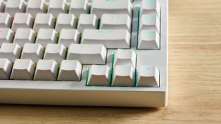 A white Lemokey P1 HE magnetic keyboard