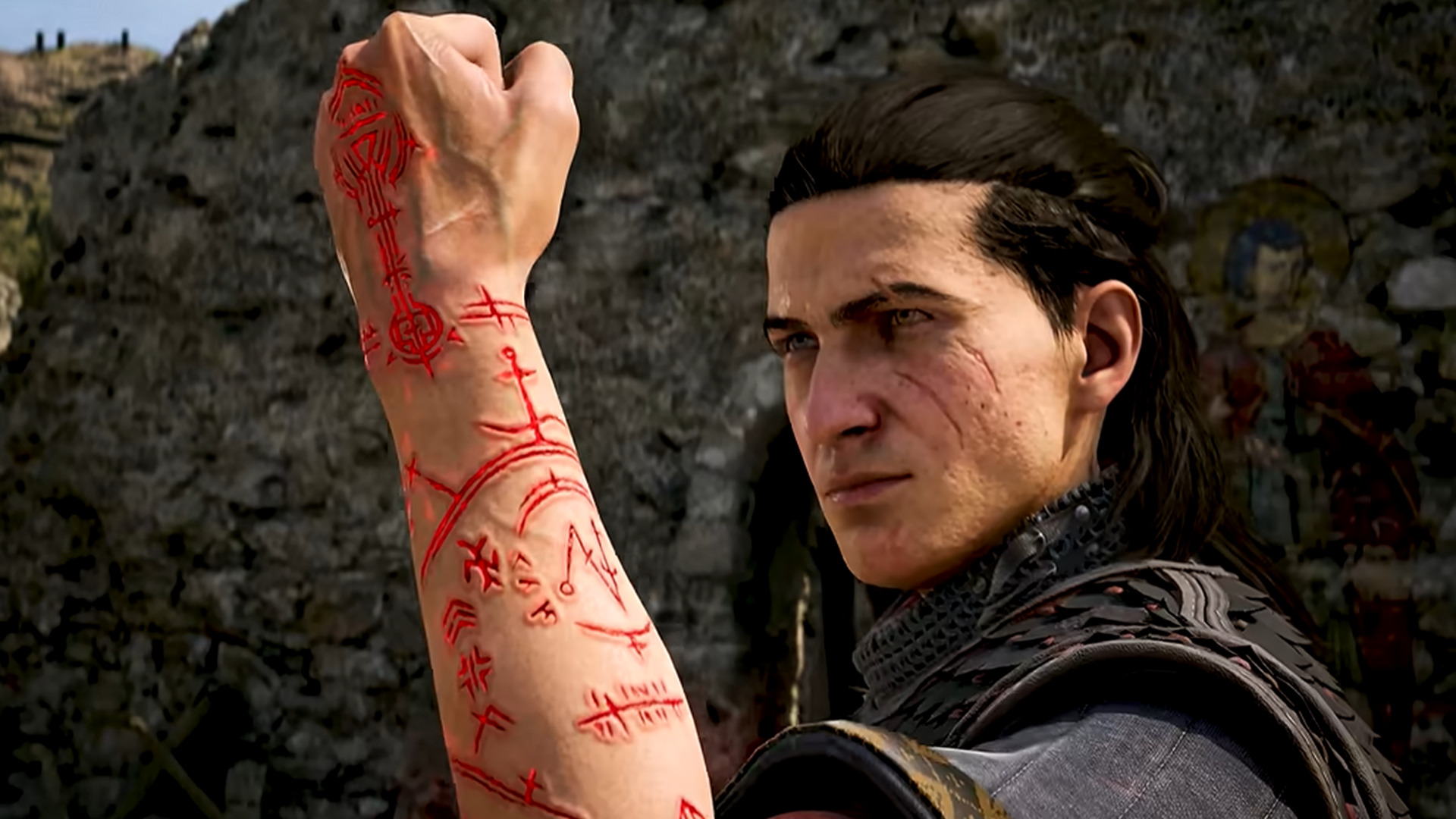 The Blood of Dawnwalker protagonist raises a flexed fist