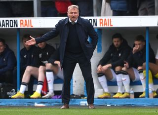 CARLISLE, ENGLAND - APRIL 29: Carlisle United Manager Paul Simpson reacts on the touchline during the Sky Bet League Two between Carlisle United and Salford City at Brunton Park on April 29, 2023 in Carlisle, England. (Photo by Stu Forster/Getty Images)