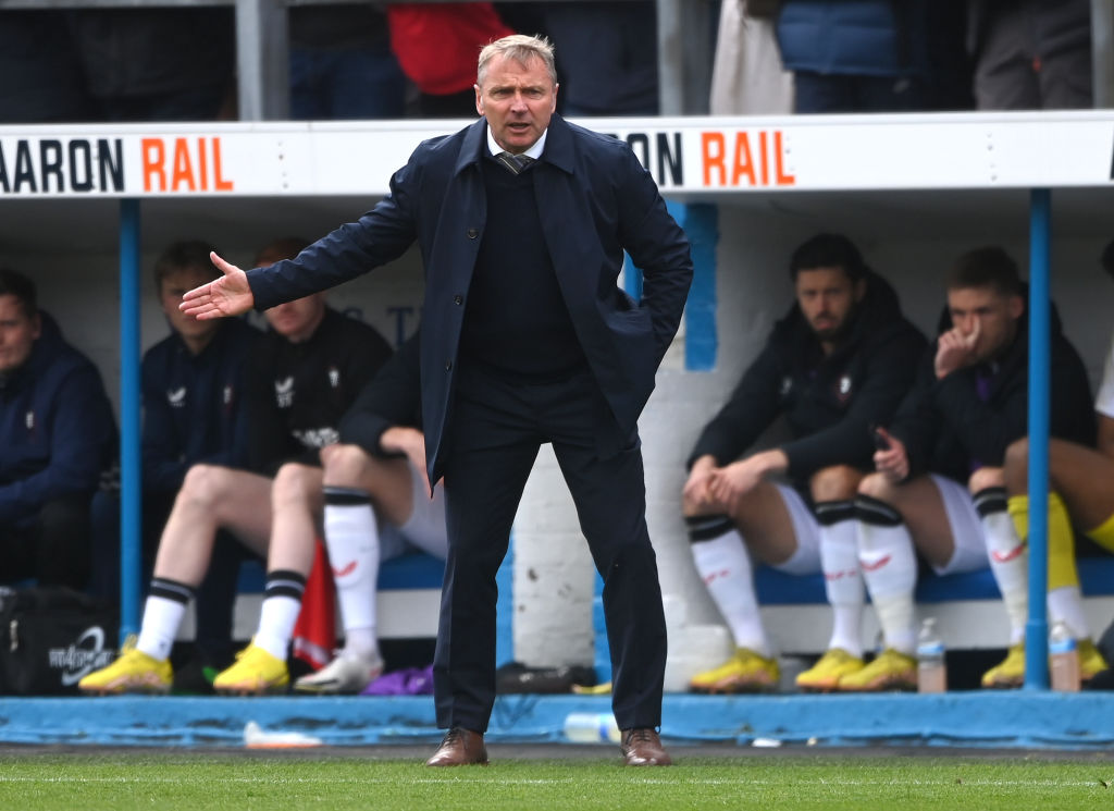 News CARLISLE, ENGLAND - APRIL 29: Carlisle United Manager Paul Simpson reacts on the touchline during the Sky Bet League Two between Carlisle United and Salford City at Brunton Park on April 29, 2023 in Carlisle, England. (Photo by Stu Forster/Getty Images)