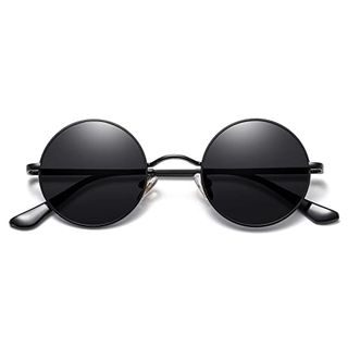 Meetsun Small Round Sunglasses Polarized for Men Women Retro Vintage Circle Hippie Sun Glasses Uv400(black Frame-Gray Lens)