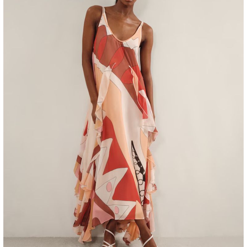Reiss , Sasha Printed Ruffle Trim Maxi Dress