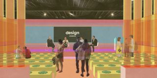 Render of a colourful auditorium by Yinka Ilori at Design London