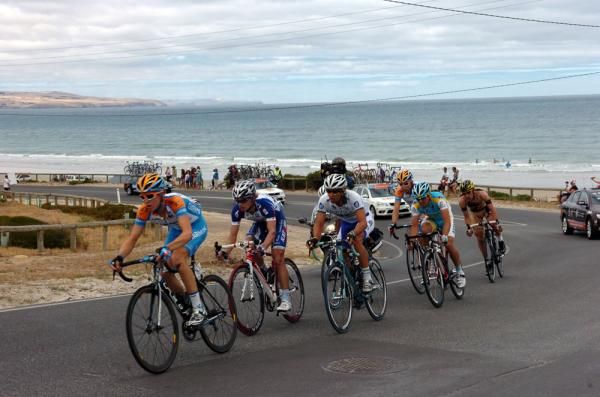 Cameron Meyer (Garmin-Transitions) leads the early breakaway