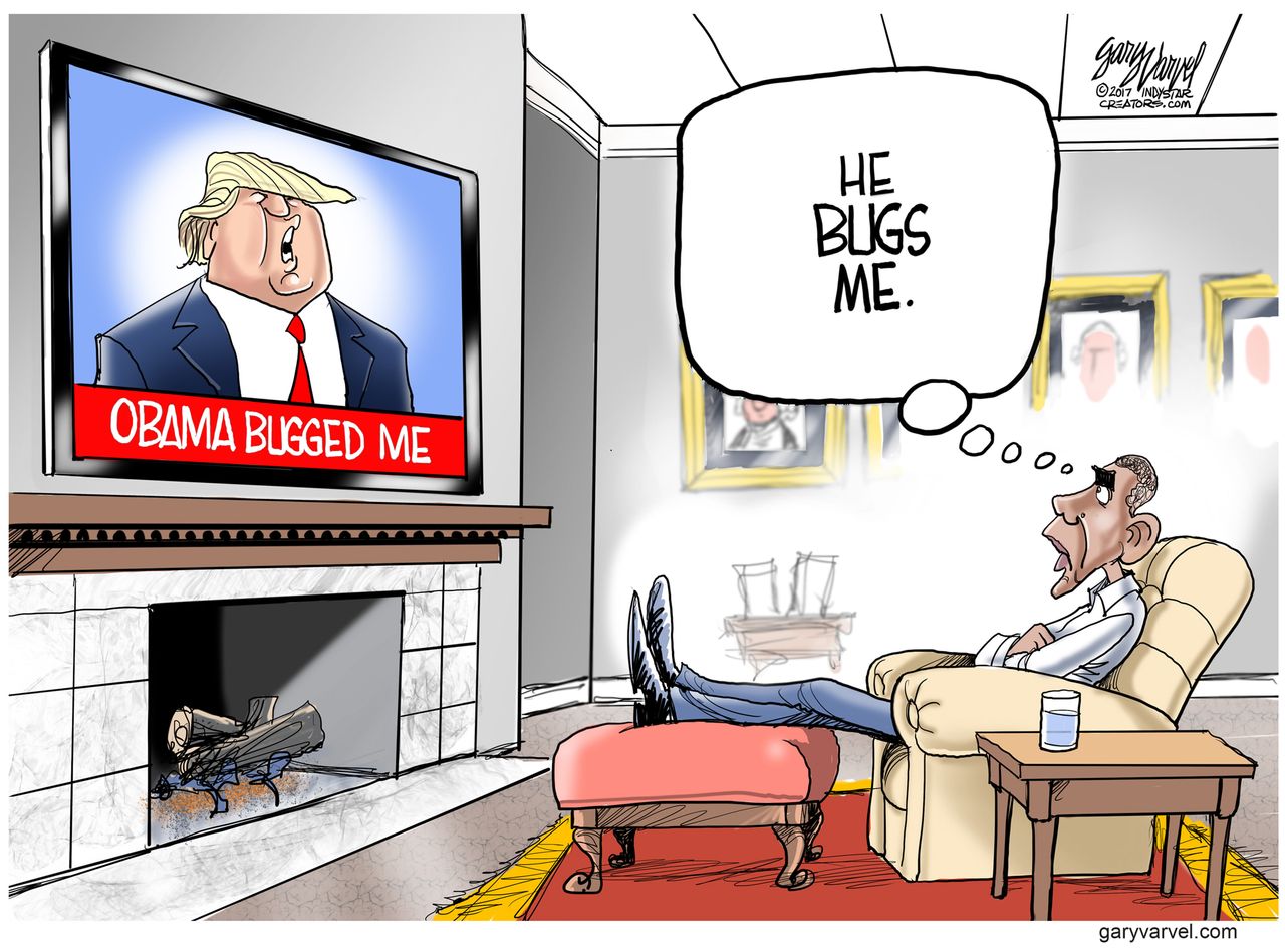 Political Cartoon U.S. Obama Trump wiretap news