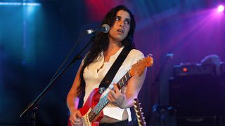 Amy Winehouse rehearses ahead of tomorrow's Wembley Arena performace of "The Miller Strat Pack" concert on September 23, 2004 at Black Island Studios in London. The event pays homage to the Fender Stratocaster at tomorrow's charity concert for Nordoff-Robbins Music Therapy, and celebrates 50 years of the iconic guitar. 