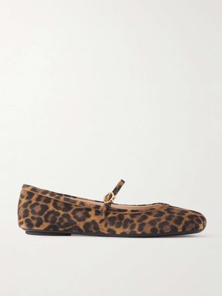 Carla Leopard-Print Suede Mary Jane Ballet Flats