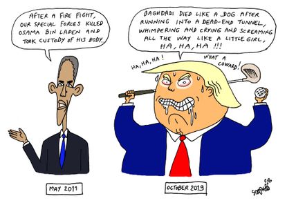 Political Cartoon U.S. Trump Vs Obama