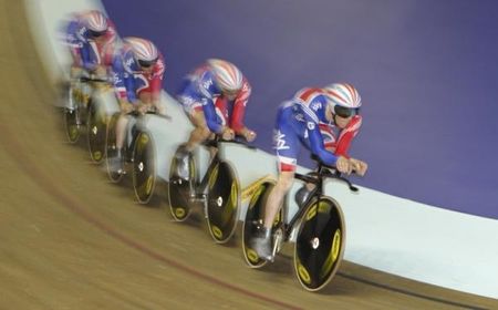 Ed Clancy leads the British team in the men's 4,000m team pursuit qualifying round