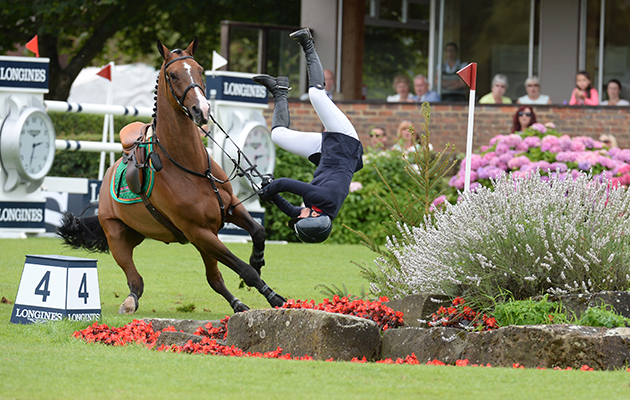 Julie Andrews riding Ayrton IV in the Queen Elizabeth II Cup during the Royal International Horse Show 2016 at Hickstead.