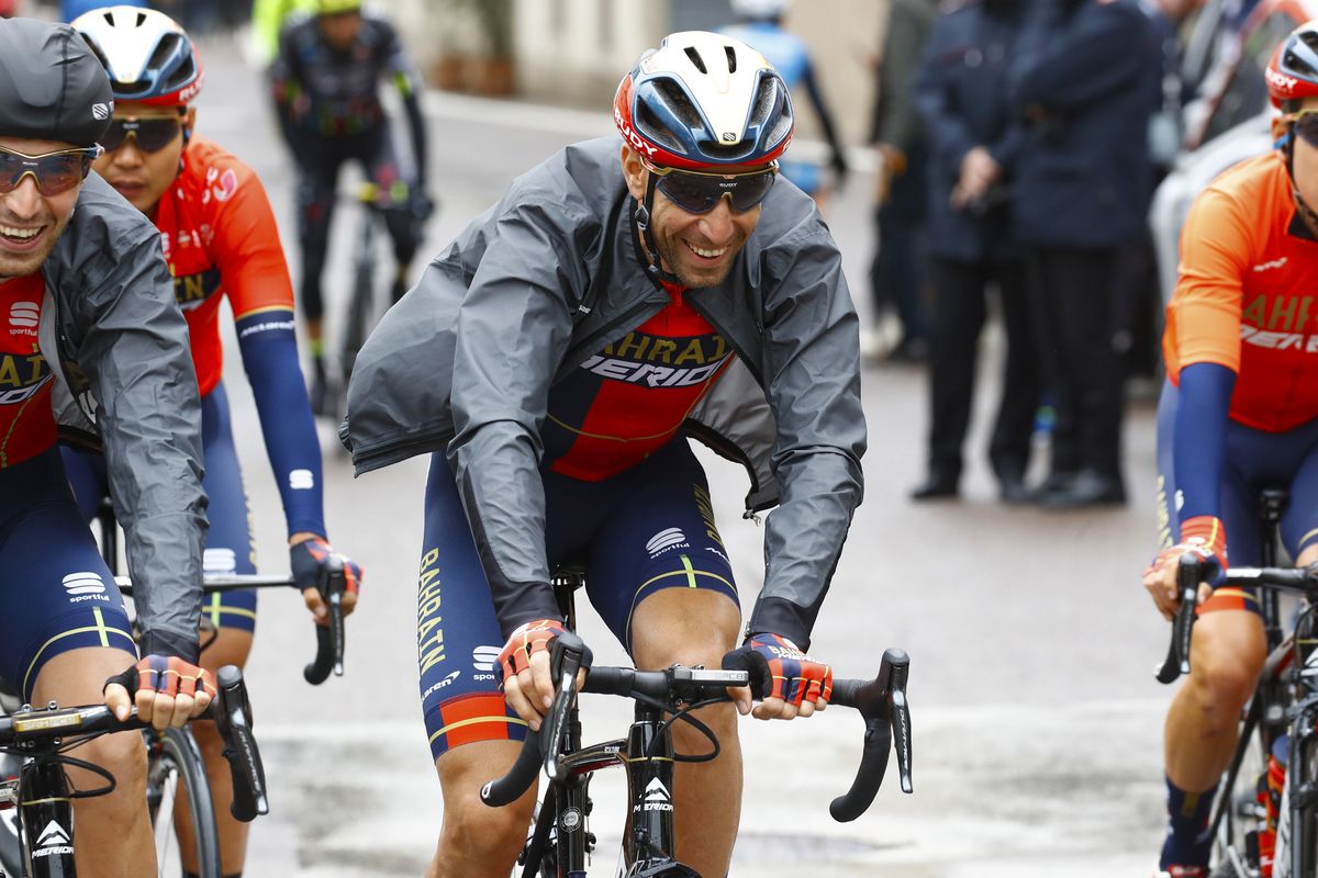 Antonio Nibali wrapped up for the wet weather