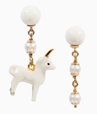 White jewellery in shape of unicorn, by Tessa Packard